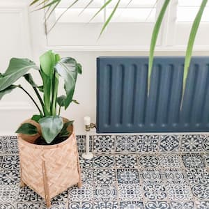 An interior shot of a state blue painted radiator