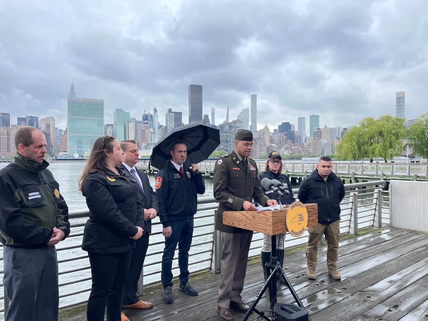 Lieutenant Colonel Matthew Pride, Deputy Commander, USACE, New York District, speaks about National Hurricane Preparedness Week at a press event in Queens, NY.
