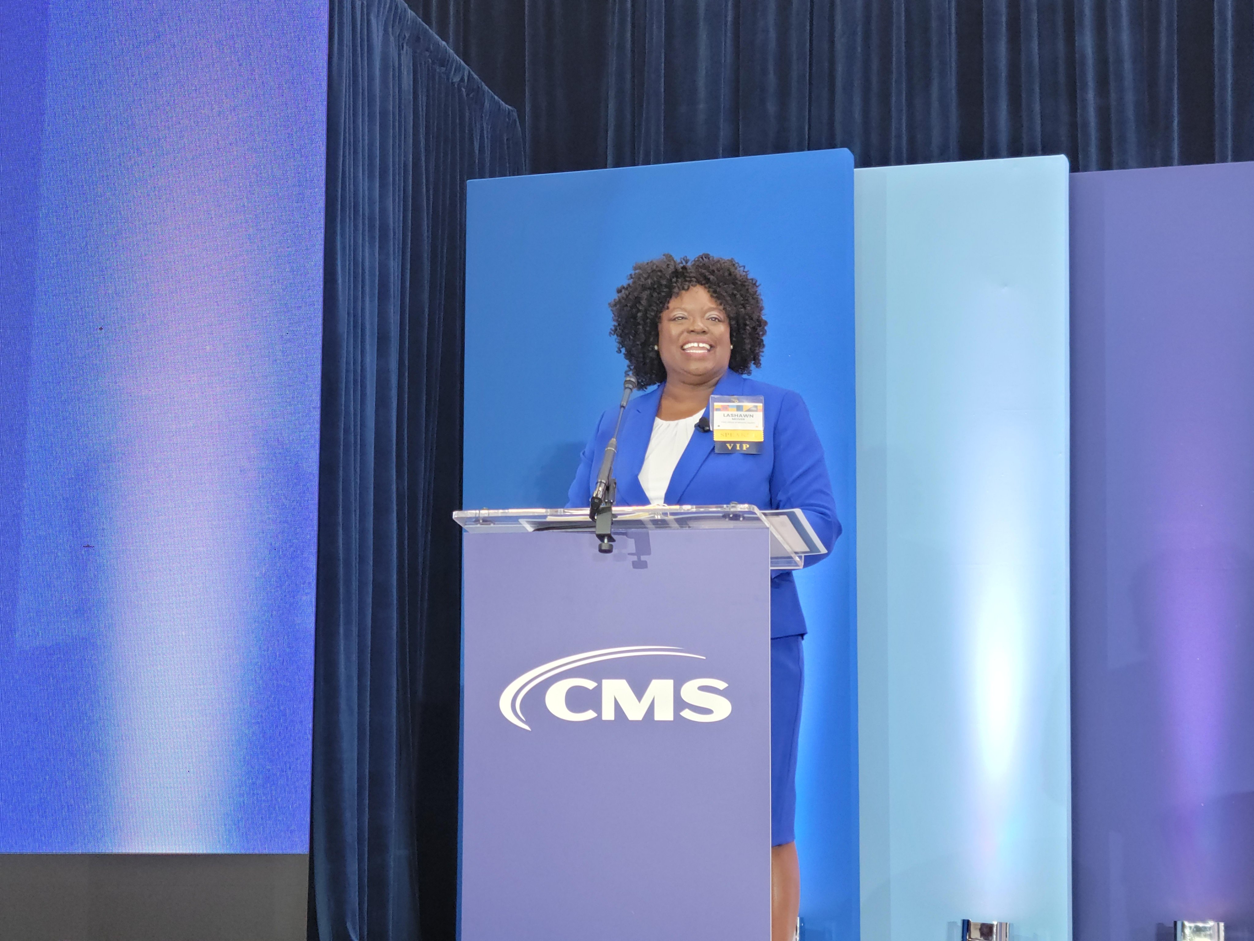 Dr. LaShawn McIver giving opening remarks at the CMS Health Equity Conference.