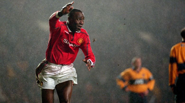 17 February 1999, Manchester - FA Carling Premiership - Manchester United v Arsenal - Andy Cole of Manchester United celebrates after scoring a goal. (Photo by Mark Leech/Offside via Getty Images)