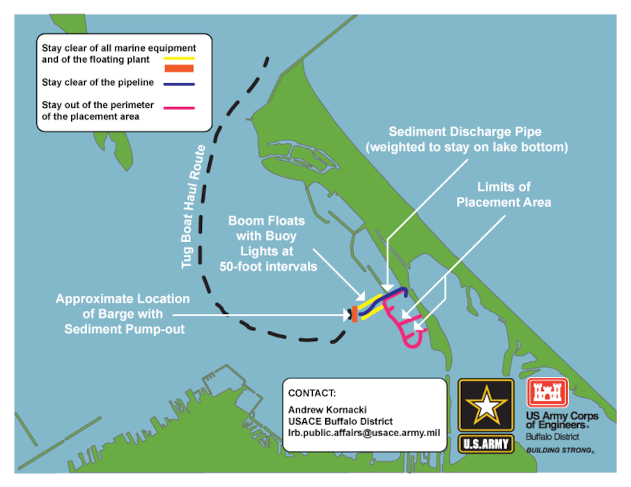 A map of dredging areas within Sandusky Harbor and where recreational boaters should stay away from.