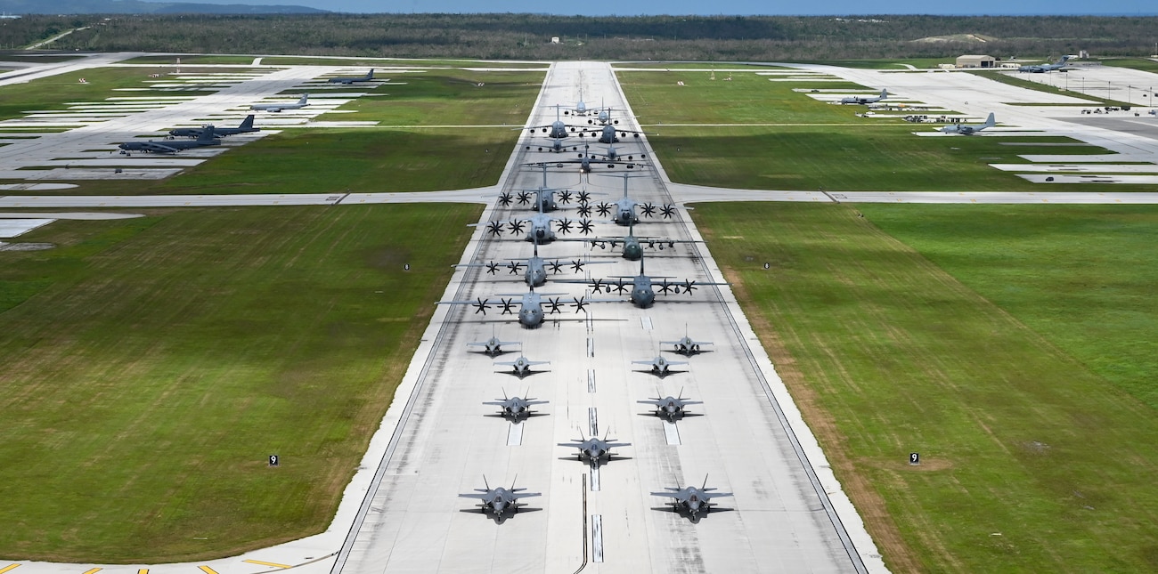 U.S. and allied aircraft conduct an elephant walk at Andersen Air Force Base