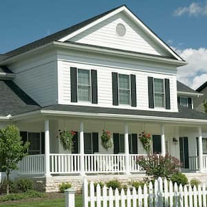 Two story suburban house exterior with porch