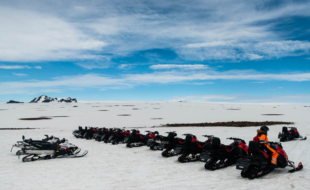 There are two highland tracks in Langjökull, but we used none of them. We drove snowmobiles!