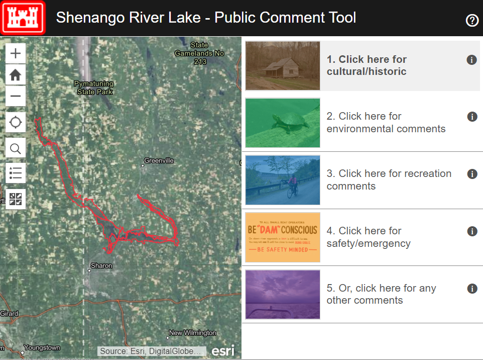 Shenango River Lake Public Comment Tool Image