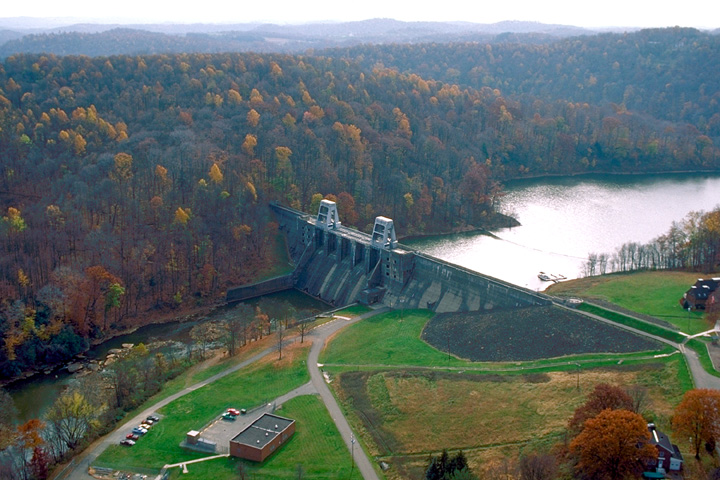 Aerial view of Loyalhanna Lake dam