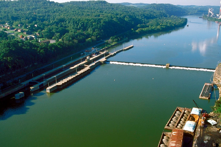 Aerial view of Locks & Dam 3, Mon River