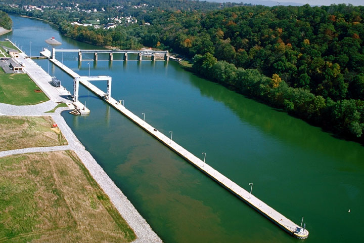 Aerial view of Point Marion Lock and Dam 