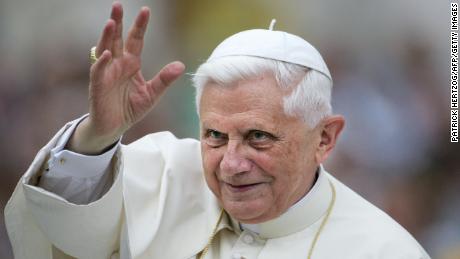 Vatican City, VATICAN CITY STATE:  Pope Benedict XVI waves to the pilgrims before his weekly general audience on St-Peter&#39;s square at the Vatican, 15 June 2005.  Pope Benedict XVI has asked Cardinal Josef Glemp to celebrate in Warsaw on Sunday the beatification of two Polish priests, the Vatican announced. AFP PHOTO/ Patrick HERTZOG  (Photo credit should read PATRICK HERTZOG/AFP/Getty Images)