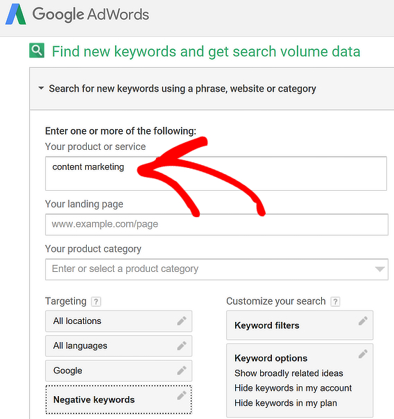 adwords keyword research tool enter phrase