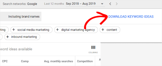 download keyword ideas from google ads