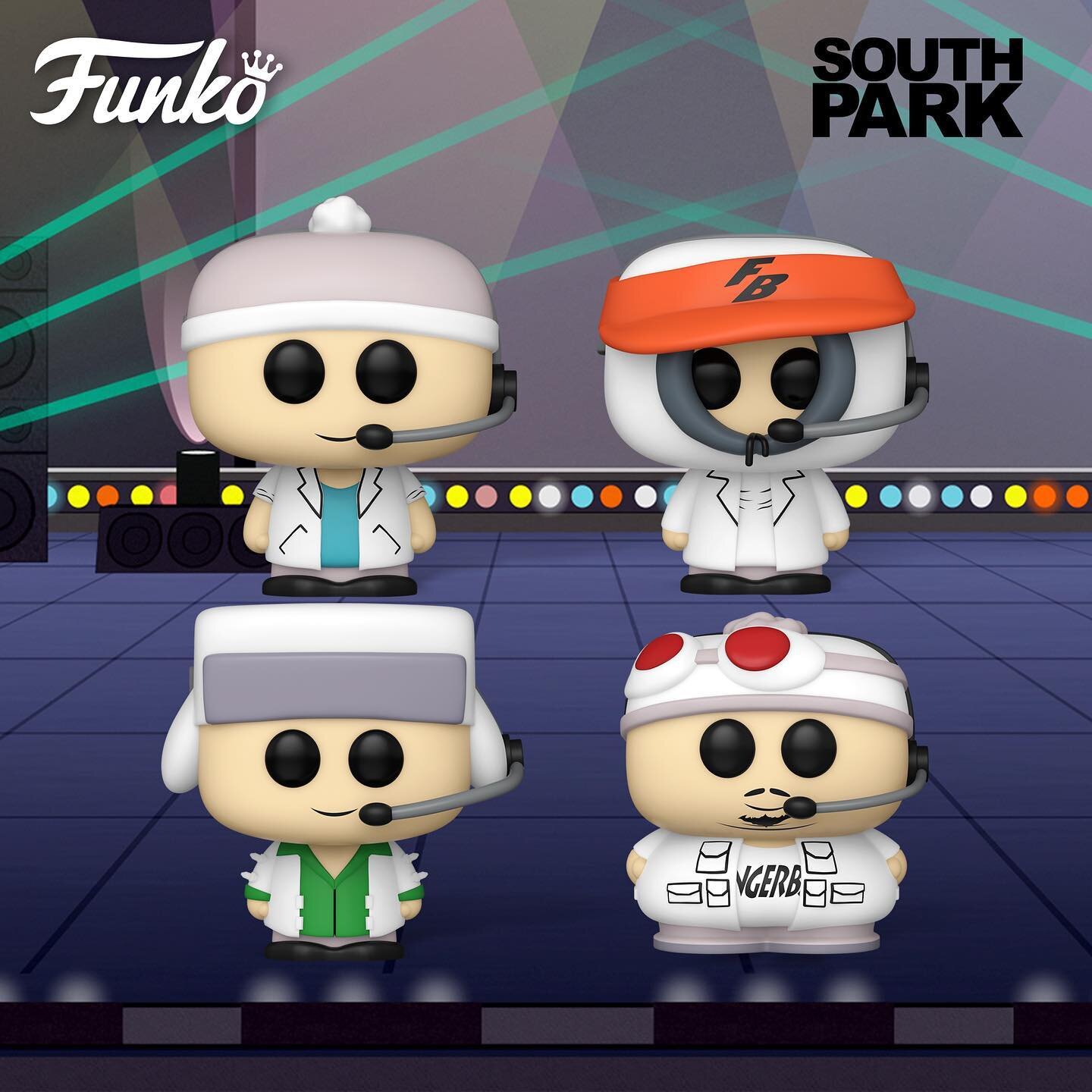 South Park Funko POP! Boyband figures have arrived at the South Park Shop! Cartman &amp; Kenny are in stock, get them now! Pre-order Kyle &amp; Stan, shipping at the end of December!&nbsp;🎤 Link in bio.