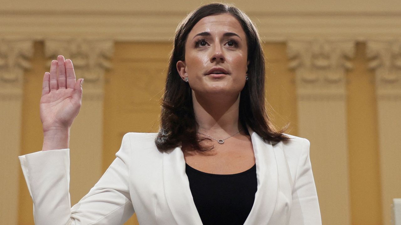 Cassidy Hutchinson, who was an aide to former White House Chief of Staff Mark Meadows during the administration of former U.S. President Donald Trump, is sworn in to testify during a public hearing of the U.S. House Select Committee to investigate the January 6 Attack on the U.S. Capitol, on Capitol Hill in Washington, DC, on June 28, 2022.