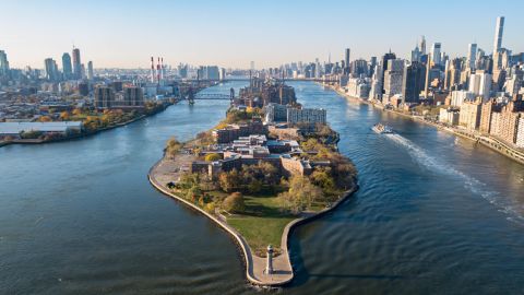 Roosevelt Island, New York - 6 November 2019: The Octogon, a luxury Apartment building former NYC Mental Health Hospital