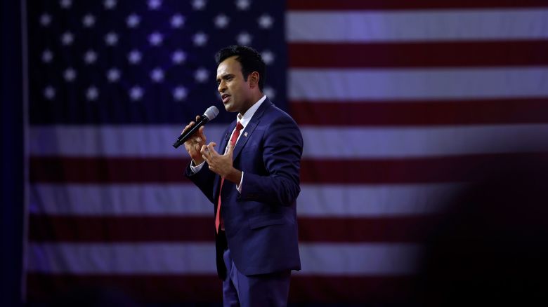 Republican presidential candidate Vivek Ramaswamy, speaks during the annual Conservative Political Action Conference (CPAC) at the Gaylord National Resort Hotel And Convention Center on March 03, 2023 in National Harbor, Maryland. The annual conservative conference entered its second day of speakers including congressional members, media personalities and members of former President Donald Trump's administration. President Donald Trump will address the event on Saturday.  (Photo by Anna Moneymaker/Getty Images)