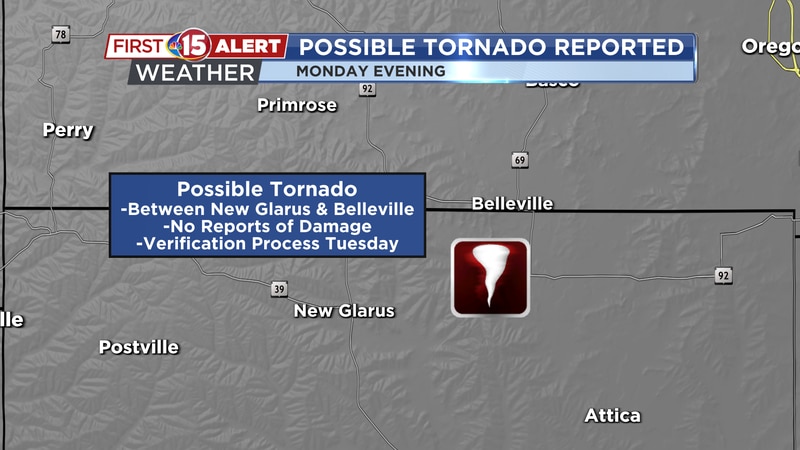 Possible tornado in New Glarus and Belleville