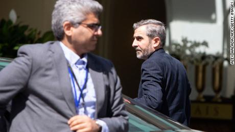 Iran&#39;s chief nuclear negotiator Ali Bagheri Kani (R) is arriving at the Coburg Palais, the venue of the Joint Comprehensive Plan of Action (JCPOA) in Vienna on August 4, 2022. - The United States and the European Union&#39;s Iran nuclear envoys on August 3, 2022 said they were travelling to Vienna for talks with Tehran&#39;s delegation as they seek to salvage the agreement on its atomic ambitions. (Photo by Alex HALADA / AFP) / The erroneous mention[s] appearing in the metadata of this photo by Alex HALADA has been modified in AFP systems in the following manner: [arriving at] instead of [leaving]. Please immediately remove the erroneous mention[s] from all your online services and delete it (them) from your servers. If you have been authorized by AFP to distribute it (them) to third parties, please ensure that the same actions are carried out by them. Failure to promptly comply with these instructions will entail liability on your part for any continued or post notification usage. Therefore we thank you very much for all your attention and prompt action. We are sorry for the inconvenience this notification may cause and remain at your disposal for any further information you may require. (Photo by ALEX HALADA/AFP via Getty Images)