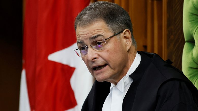 Speaker of the House of Commons Anthony Rota speaks on Parliament Hill in Ottawa, Ontario, Canada, on September 25, 2023.