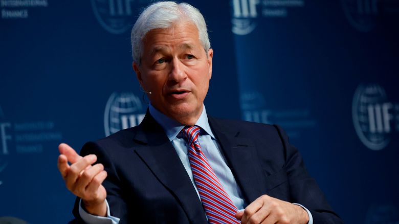 Jamie Dimon, chairman and chief executive officer of JPMorgan Chase & Co., speaks during the Institute of International Finance (IIF) annual membership meeting in Washington, DC, US, on Thursday, Oct. 13, 2022. This year's conference theme is "The Search for Stability in an Era of Uncertainty, Realignment and Transformation." Photographer: Ting Shen/Bloomberg via Getty Images