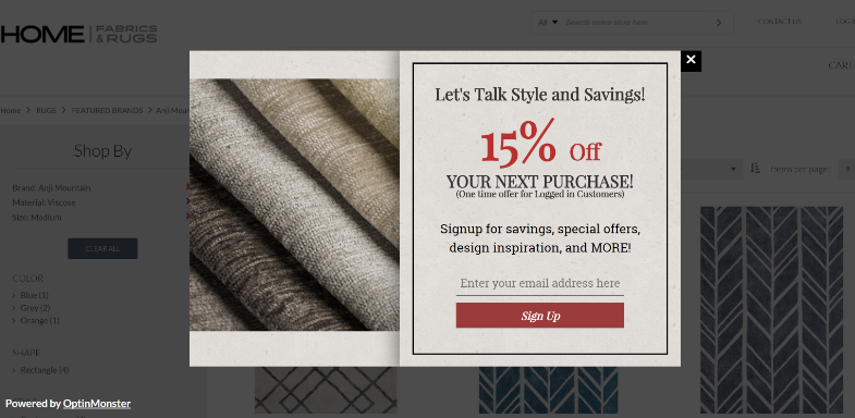 Home Fabrics Online Exit Intent Popup