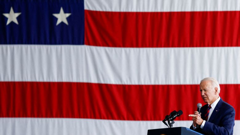 President Joe Biden delivers remarks to service members, first responders, and their families on the day of the 22nd anniversary of the September 11, 2001 attacks on the World Trade Center, at Joint Base Elmendorf-Richardson in Anchorage, Alaska, on September 11, 2023. 