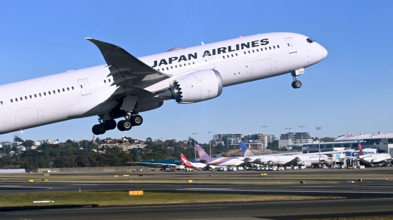 A photo taken on August 20, 2023 shows a Japan Airlines 787 Dreamliner departing Sydney´s Kingsford Smith Airport. (Photo by William WEST / AFP) (Photo by WILLIAM WEST/AFP via Getty Images)