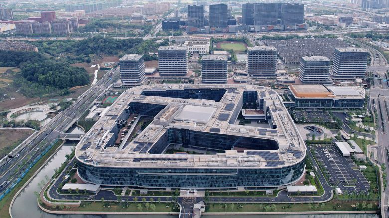 A view from the air shows the global headquarters of Cainiao in Hangzhou, east China's Zhejiang province, May 10, 2023. (CFOTO/Future Publishing via Getty Images).