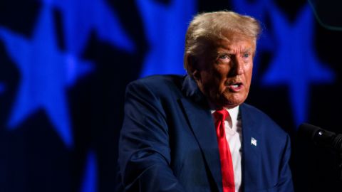 Former President Donald Trump speaks as the keynote speaker at the 56th Annual Silver Elephant Dinner hosted by the South Carolina Republican Party on August 5, 2023 in Columbia, South Carolina.