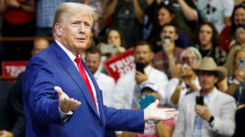 Former U.S. President and Republican presidential candidate Donald Trump speaks on the stage at a South Dakota Republican party rally in Rapid City, South Dakota, U.S. September 8, 2023. REUTERS/Jonathan Ernst