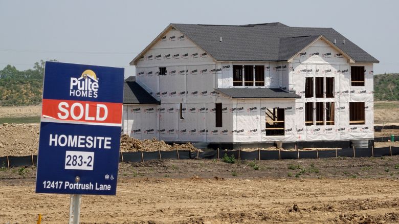 LEMONT, ILLINOIS - JUNE 21: A home is under constuction at a housing development on June 21, 2023 in Lemont, Illinois. US housing starts climbed more than 20% last month which has helped lumber futures climb nearly 9% over the same period. According to the National Association of Home Builders, volatile prices of lumber products in recent years have caused the average price of a new single-family home to increase by more than $14,000. (Photo by Scott Olson/Getty Images)