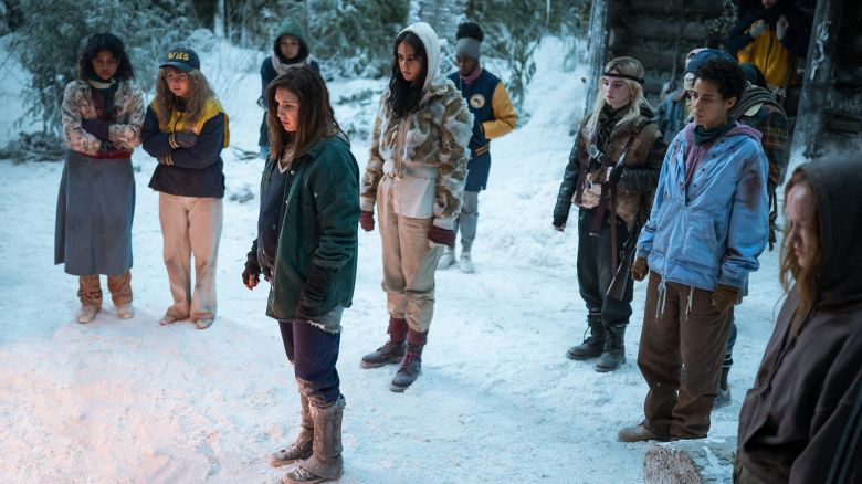 Nuha Jes Izman, Samantha Hanratty, Alexa Barajas, Sophie Nélisse, Courtney Eaton, Nia Sondaya, Sophie Thatcher, Jasmin Savoy Brown, Steven Krueger and Liv Hewson in "Yellowjackets."