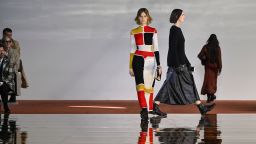 Models present designs by Gabriela Hearst during New York Fashion Week on February 14, 2023.