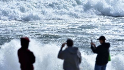 Heavy surf pounds the coastline at Nauset Beach in East Orleans on the incoming tide as Hurricane Lee, still south of Cape Cod, Mass., Friday, Sept. 15, 2023. (Steve Heaslip /Cape Cod Times via AP)