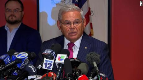 US Sen. Bob Menendez delivers a statement on Monday, September 25.