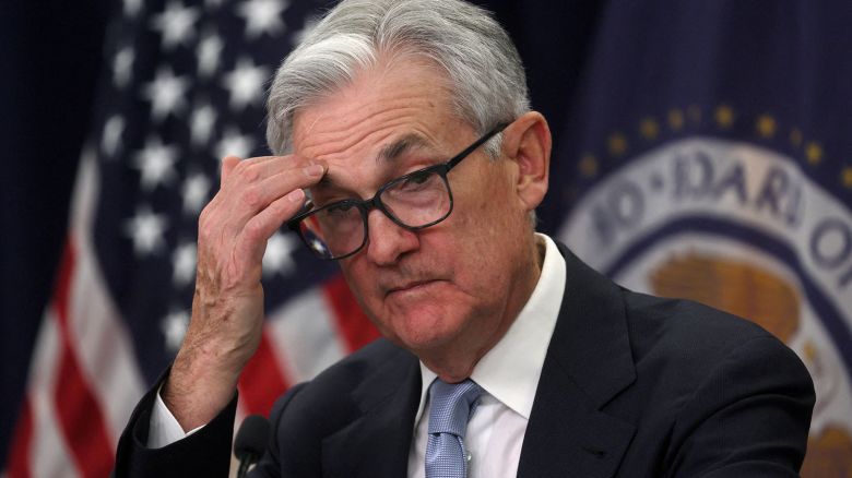 FILE PHOTO: Federal Reserve Board Chair Jerome Powell holds a news conference after the Fed raised interest rates by a quarter of a percentage point following a two-day meeting of the Federal Open Market Committee (FOMC) on interest rate policy in Washington, U.S., March 22, 2023. REUTERS/Leah Millis/File Photo