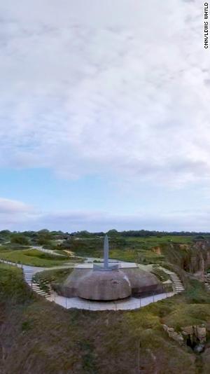 An aerial view of the cliffs of Pointe du Hoc