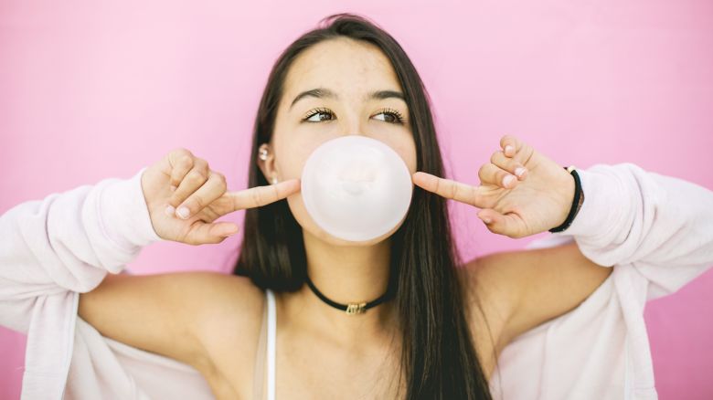 pink bubble gum girl