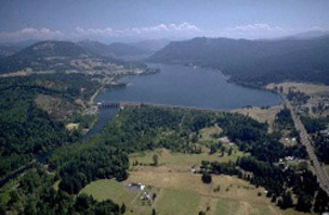 aerial photo of Dexter Dam