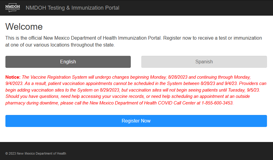 NMDOH Vaccine Registration App