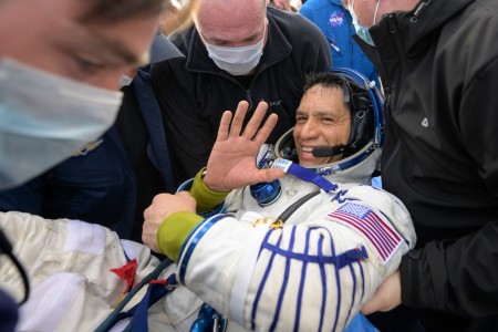 Expedition 69 NASA astronaut Frank Rubio is helped out of the Soyuz MS-23 spacecraft just minutes after the Roscosmos cosmonauts Sergey Prokopyev and Dmitri Petelin, landed in a remote area near the town of Zhezkazgan, Kazakhstan on Wednesday, Sept. 27, 2023. The trio are returning to Earth after logging 371 days in space as members of Expeditions 68-69 aboard the International Space Station. For Rubio, his mission is the longest single spaceflight by a U.S. astronaut in history.