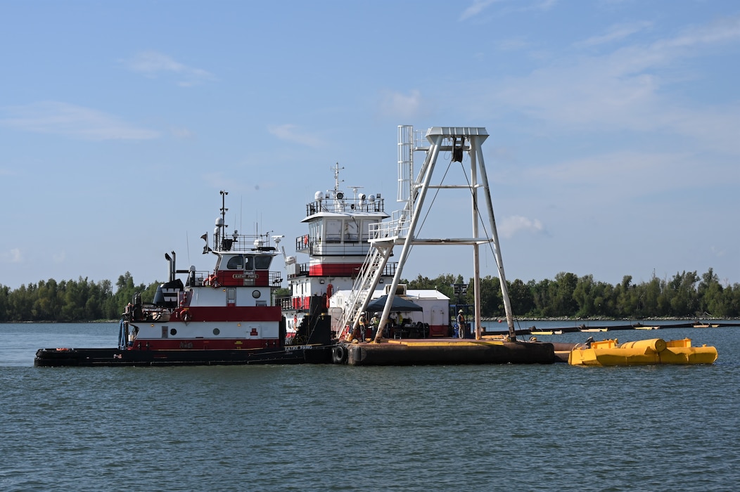 The U.S. Army Corps of Engineers started augmenting the underwater sill in the Mississippi River to slow progression of salt water upstream. The USACE New Orleans District contracted for a dredge, the J. S. Chatry, to build up the current sill from its initial depth of -55 feet to -30 feet, while leaving a 620-foot-wide navigation channel open for passage of deep-water vessels. The dredge pulls sediment from the bottom of the river and pumps it through a series of floating pipes for deposit on top of the already-existing sill. The sill, which was completed initially in July 2023, was constructed to an elevation of -55 feet, which means the top of the sill was 55 feet below the surface of the river. Sill augmentation began Sept. 24, 2023, and is expected to be completed within 24 days. USACE continues to closely monitor, survey and model conditions on the river with regards to potential impacts on both navigation and saltwater intrusion from the Gulf of Mexico.