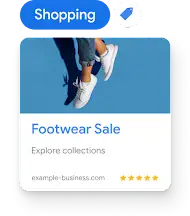 A rotating animation flips through ad types. Example of Shopping ad type displayed here.