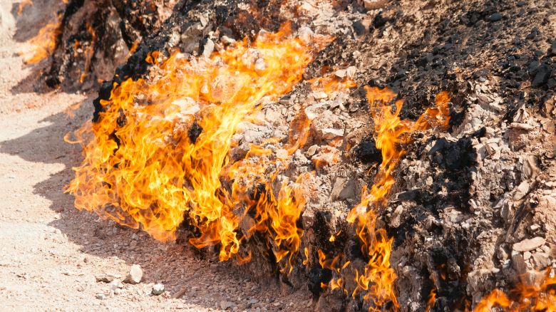 Yanar Dag - burning mountain. Azerbaijan. closeup