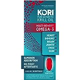 Kori Antarctic Krill Oil Omega-3 1200mg Supplement - Superior Absorption vs Fish Oil/EPA & DHA, Astaxanthin/Supports Heart, B