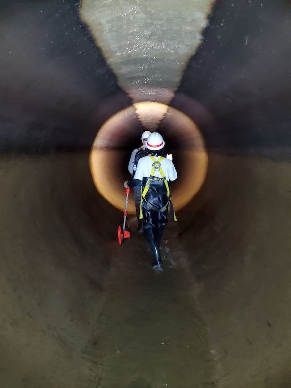 Washington Aqueduct staff conducts a visual inspection of the Old Conduit, March 2022.