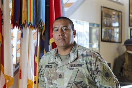 U.S. Army Sgt. 1st Class Vincent Orosco, 40th Infantry Division G1 human resources sergeant, poses for a portrait in recognition of Native American Heritage Month at Joint Forces Training Base, Los Alamitos, Calif., Oct. 30, 2023.