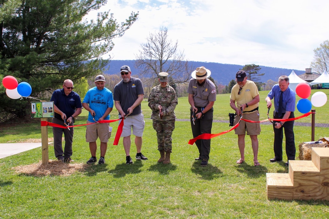 The U.S. Army Corps of Engineers (USACE), Baltimore District, and Huntingdon County Visitors Bureau hosted a ribbon cutting ceremony celebrating the debut of two disc golf courses located at the Seven Points Campground at Raystown Lake, April 14, 2023. 