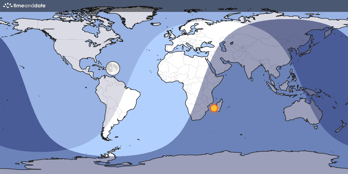 Map showing which part of the Earth the Moon is currently above the horizon at.