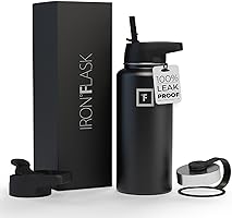 IRON °FLASK Sports Water Bottle - 32 Oz 3 Lids (Straw Lid), Leak Proof - Stainless Steel Gym & Sport Bottles for Men,...