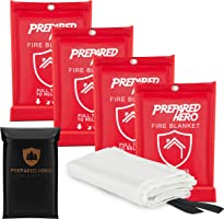 Prepared Hero Emergency Fire Blanket - 4 Pack - Fire Suppression Blanket for Kitchen, 40” x 40” Fire Blanket for Home,...